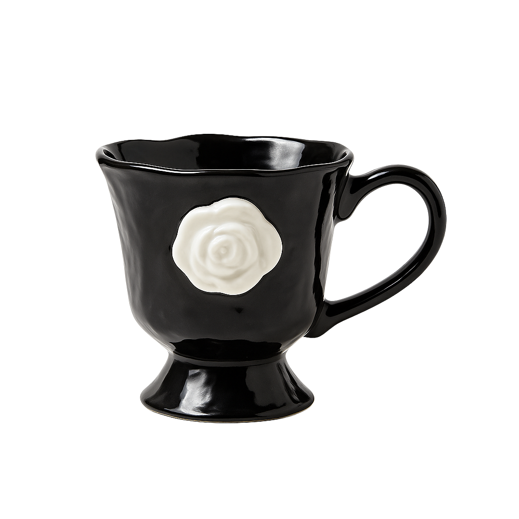 Tasse “Rose Blanche” – tasse élégante noir et blanc